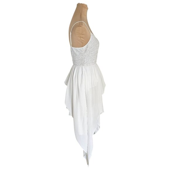 Keepsake the Label Handkerchief Hem White Sequins Dress Spaghetti Strap Sz S - Picture 5 of 11